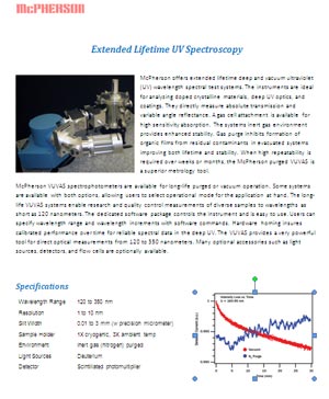 Technical Data sheet describing vacuum ultraviolet monochromator